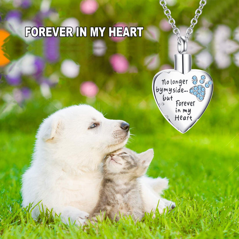 RBW Heart-Shaped Pet Necklace, Dog Cat Ashes Urn Necklace Jewelry Pendant Memorial Paw Necklace with Key Chain Lover Gift Light Blue Heart Shape - PawsPlanet Australia