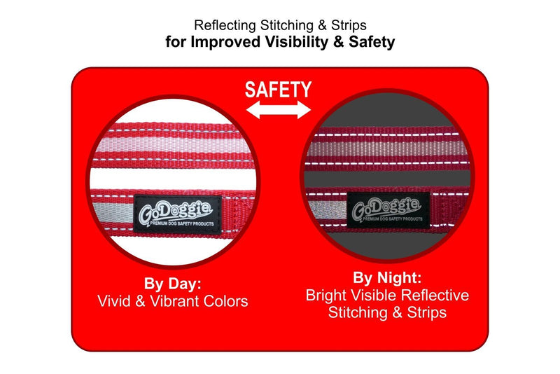 GoDoggie Reflective Dog Lead, Improved Dog Visibility & Safety, Reflective Stitching & Strips, Foam-Padded Comfy Handle, D-Ring, Premium Quality Components, Lifetime Guarantee, RED LARGE - PawsPlanet Australia