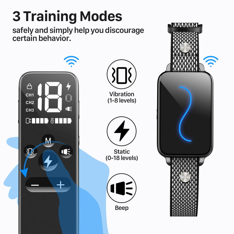 Vsezund Dog Training Collar, Rechargeable Shock Collar for Dogs with Vibration, Electric Shock, Beep, Security Lock, Remote and Waterproof for Small, Medium, Large Dogs - PawsPlanet Australia