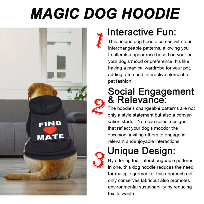 GreenJoy Magic Dog Hoodie with 4 Interchangeable Patterns - Dog Sweater Cold Weather Dog Coat Hooded Sweatshirt for Puppies,Cats, Small Medium Large Dogs (X-Large, Black (Letter Print A)) X-Large Black (Letter Print A) - PawsPlanet Australia
