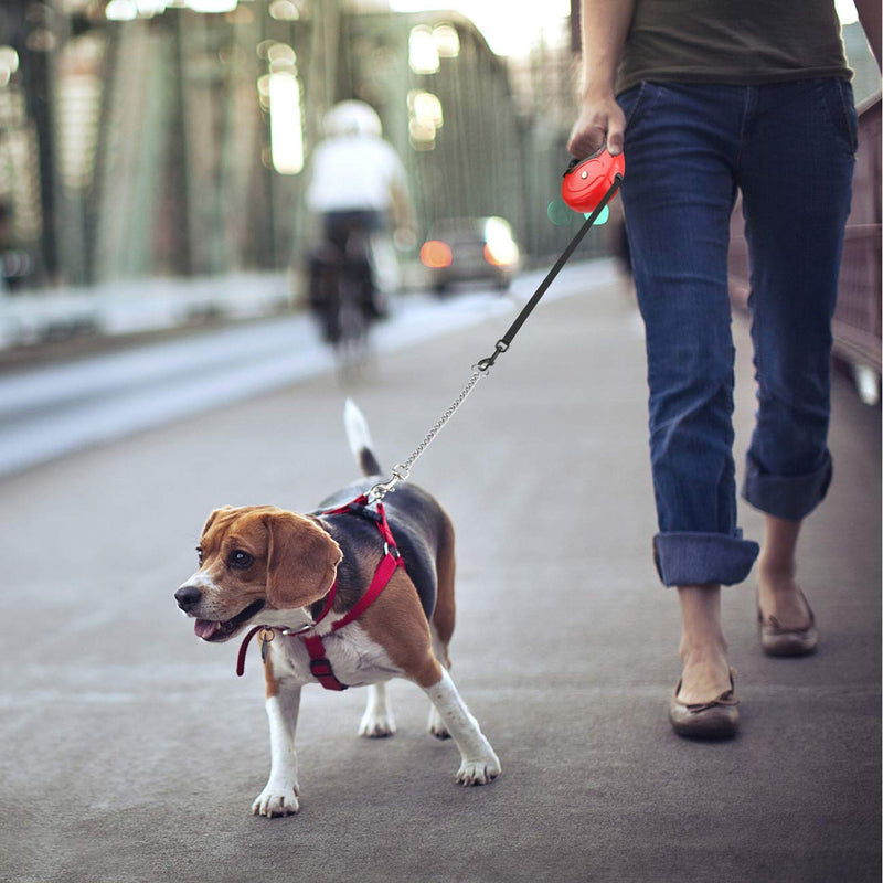 Idepet Retractable Heavy Duty Dog Lead for Small and Medium Dogs, Chain-Serrated Steel Chain Design, 360° Tangle-Free, Break & Lock System, 16 Foot Lead Red - PawsPlanet Australia