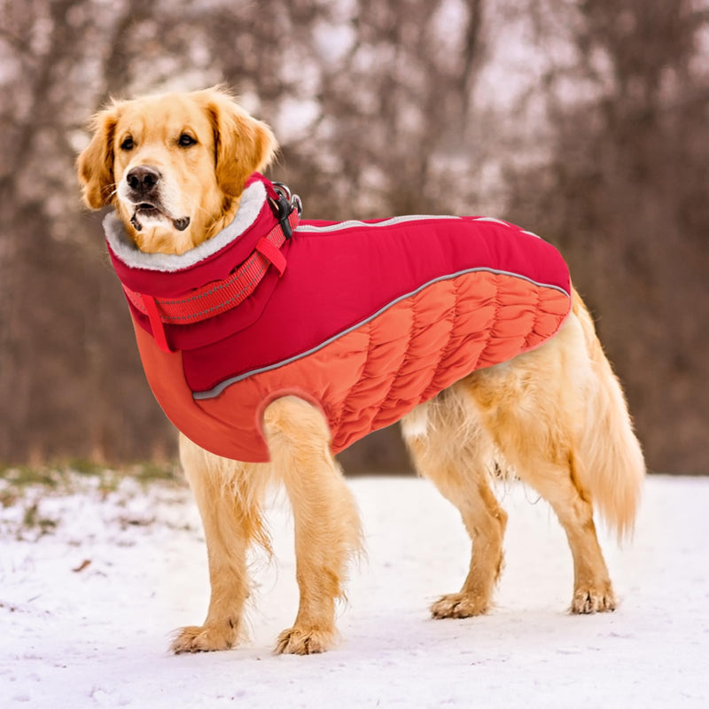 ASENKU Warm Dog Coat, Winter Dog Jacket with Harness, Waterproof Dog Coat with Belly Protection, Dog Clothing Outfit for Small Large Dogs, Warm Fleece Dog Coat, Red, XS - PawsPlanet Australia