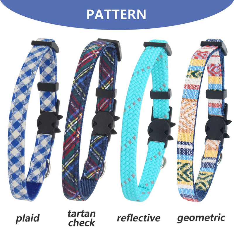 4 Pack Breakaway Cat Collar with Bell, Safety Buckle Collars for Kitten Kitty, Assorted Cute Pattern Collars Adjustable from 7-11 inches (Blue) Blue - PawsPlanet Australia