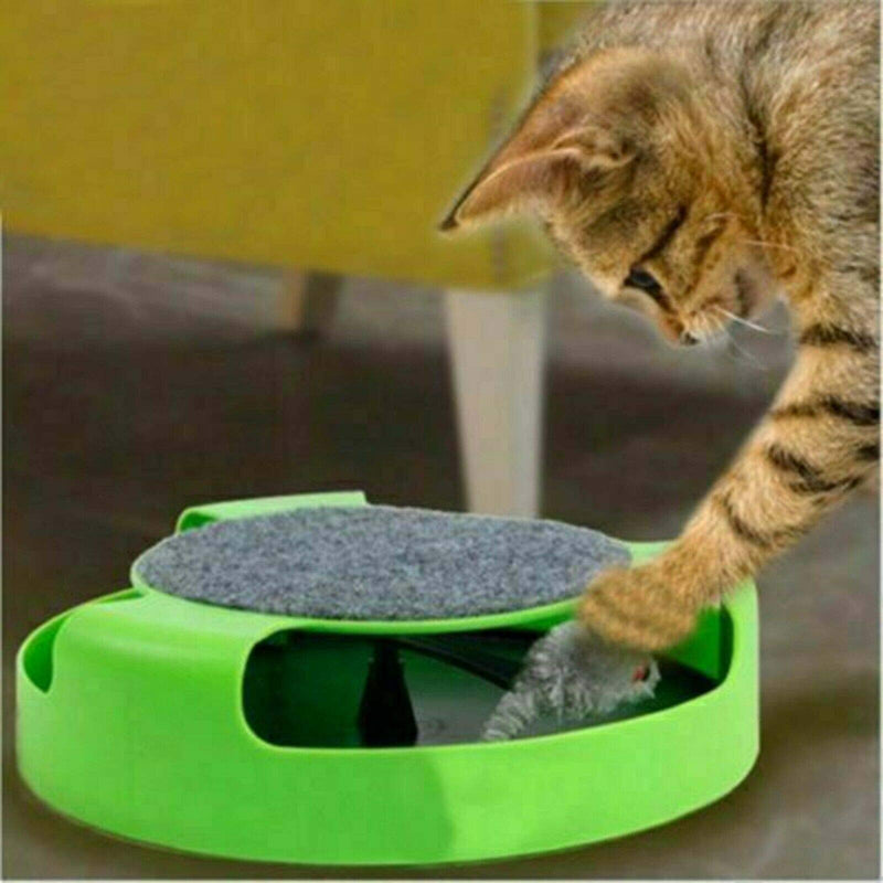 Guilty Gadgets ® Cat Kitten Catch Rotating Mouse Moving Plush Toy Interactive Scratching Claw Care Play Mat Chase Toy - PawsPlanet Australia