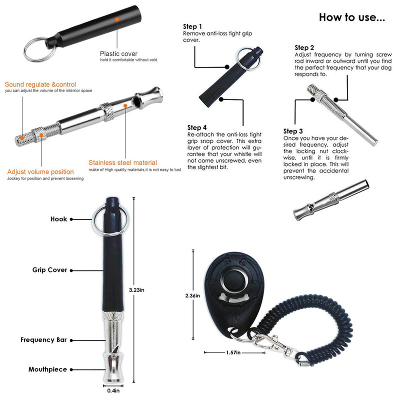 Professional Ultrasonic Dog Whistle With Lanyard & Dog Training Clicker For Recall Stop Barking Adjustable Frequencies Proven Results Pet Training Set - PawsPlanet Australia