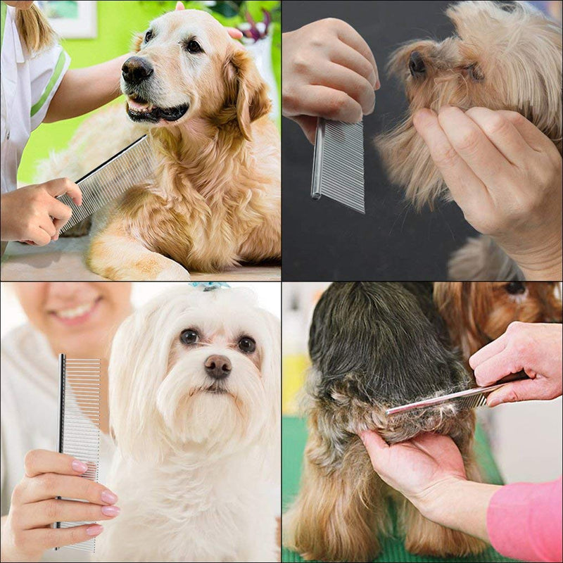 ZIMINGU Stainless Steel Pet Grooming Comb, Shedding Comb Tool Poodle Finishing Butter Comb Professional Cat and Dog Grooming Comb - PawsPlanet Australia
