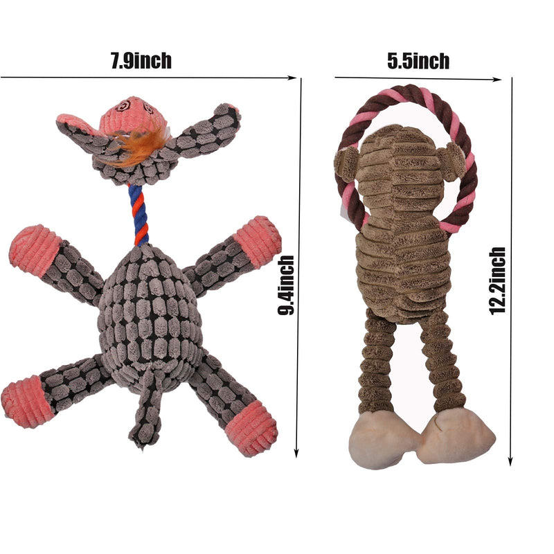 Squeaky Dog Rope Toys Set,4 Packs Durable Dog Plush Toy Chew Toys for Boredom Small Medium Large Dogs, Interactive Training Puppy Toy for Teething and Reducing Boredom(Donkeys Elephants Lions Monkeys) - PawsPlanet Australia