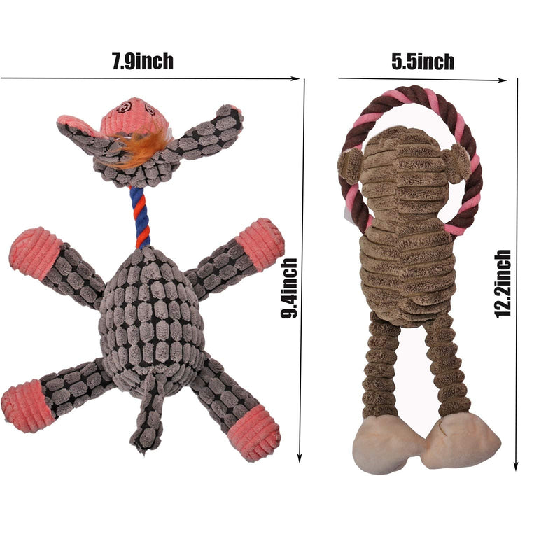 Squeaky Dog Toys 4 Pack,Durable and Plush Dog Chew Toys with Hanging Design and No Stuffing for Small to Large Dog (Monkey,Elephant,Lion,Donkey) - PawsPlanet Australia