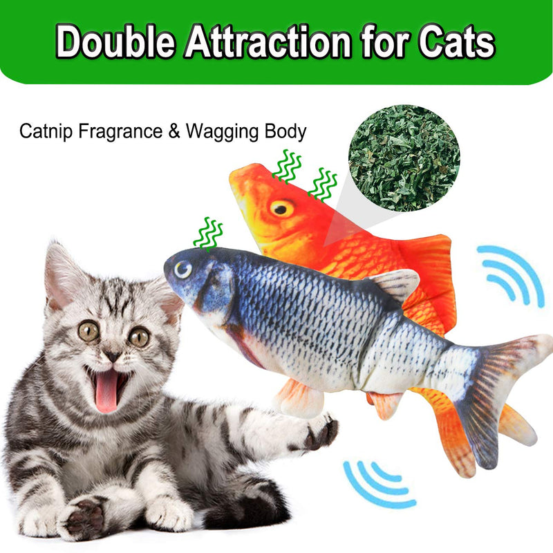 [Australia] - Senneny 2 Pack Electric Moving Fish Cat Toy, Realistic Plush Simulation Electric Wagging Fish Cat Toy Catnip Kicker Toys, Funny Interactive Pets Pillow Chew Bite Kick Supplies for Cat Kitten Kitty 