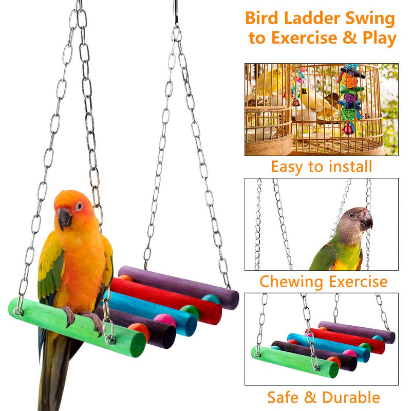 Achort 5pcs Bird Parrot Toys Hanging Bell Pet Bird Cage Swing Toy Wooden Perch Chewing Toy for Small Parakeets Cockatiels, Conures, Macaws, Parrots, Love Birds, Finches - PawsPlanet Australia