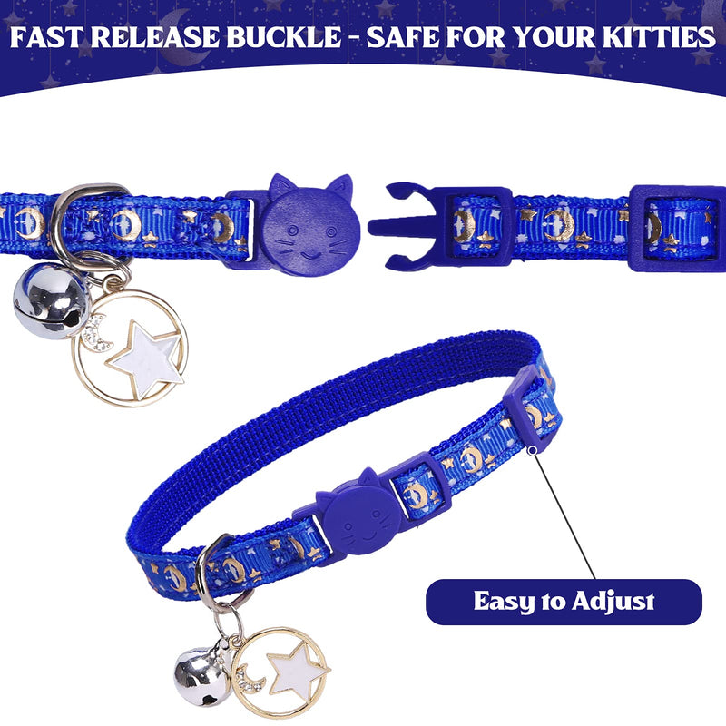 Breakaway Cat Collar with Bell 3 Pack - Charming Luminous Safe Adjustable Moon Pattern Kitten Collars with Star Pendant, Glow in The Dark Blue, Red, Green - PawsPlanet Australia