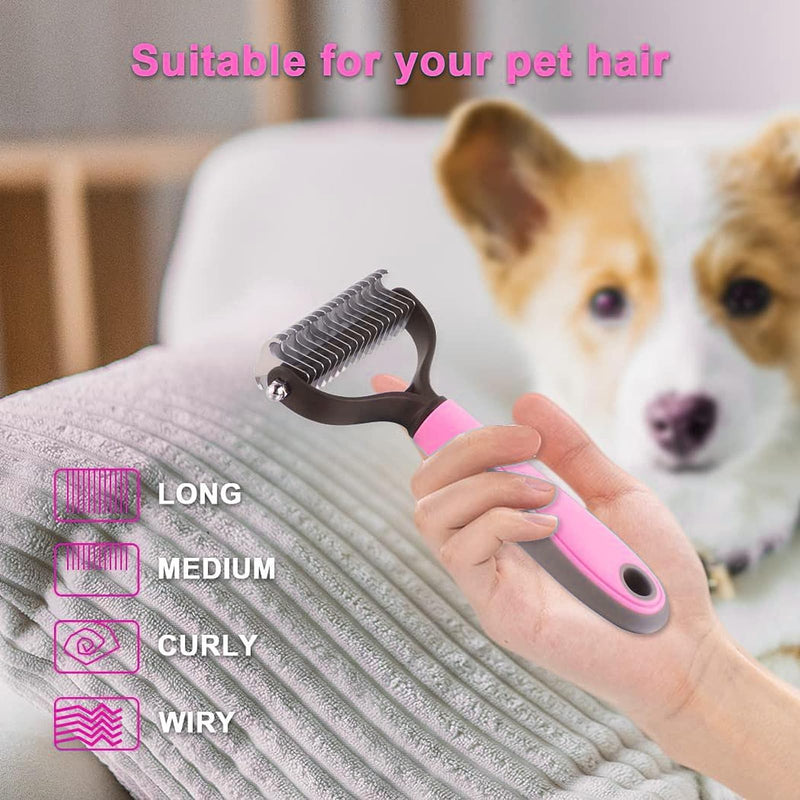ORYIAH undercoat brush de-matting curry comb for dogs and cats with medium to long hair - undercoat comb removes undercoat & tangles | Thinning & Top Hair Protection Pink - PawsPlanet Australia