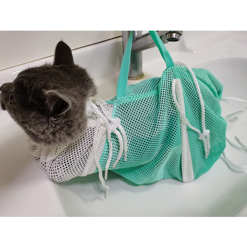 ISMARTEN Cat Shower Net Bag Cat Grooming Bathing Bag, Adjustable Multifunctional Breathable Anti-Bite and Anti-Scratch Restraint Bag Cat Washing Shower Bag for Bathing, Nail Trimming,Injection Green - PawsPlanet Australia