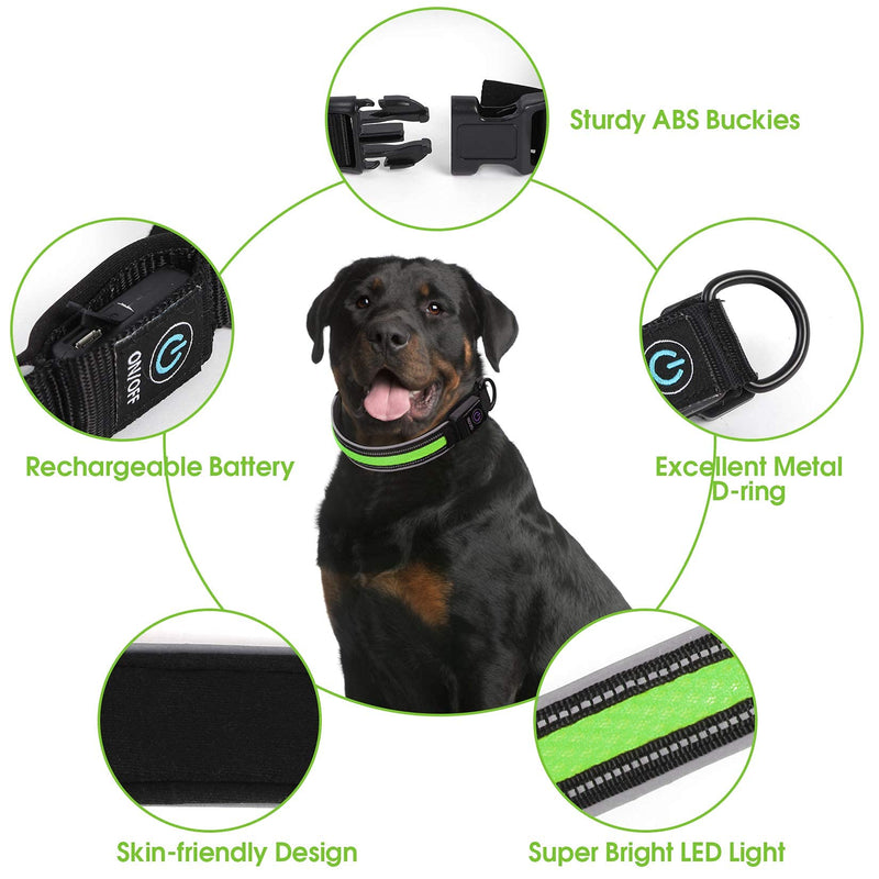 SONAMI LED Dog Collar with USB Rechargeable,Light Up Dog Collar Waterproof Adjustable Flashing Collar for Adding Safety to Night-time Walks (Neon Green, Medium) Neon Green - PawsPlanet Australia