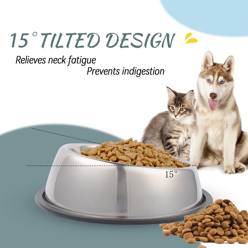 Nicelock Stainless Steel Slanted Dog Bowl(1 Pack), Removable Non-Slip Rubber Ring, Stackable Pet Bowls Feeder & Water Dish Small-12OZ/1.5Cup - PawsPlanet Australia