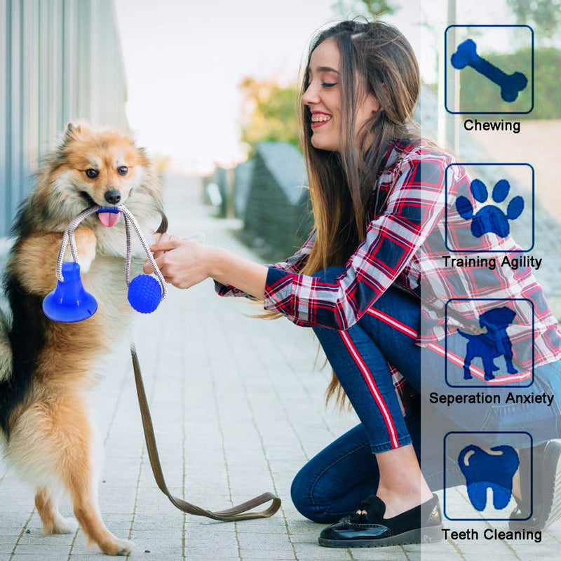 Suction Cup Dog Toy, Multifunction Pet Molar Bite Toy with Strong Rope and Powerful Suction Cup for Tug and Chewing, Helps Clean Teeth Blue - PawsPlanet Australia