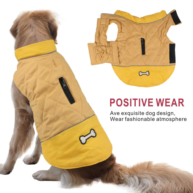 Idepet Windproof Dog Coat Winter Warm Jacket, Anti-Snowsuit Dog Clothes for Small Medium Dogs with Harness Hole Blue Pink Gray L Yellow - PawsPlanet Australia