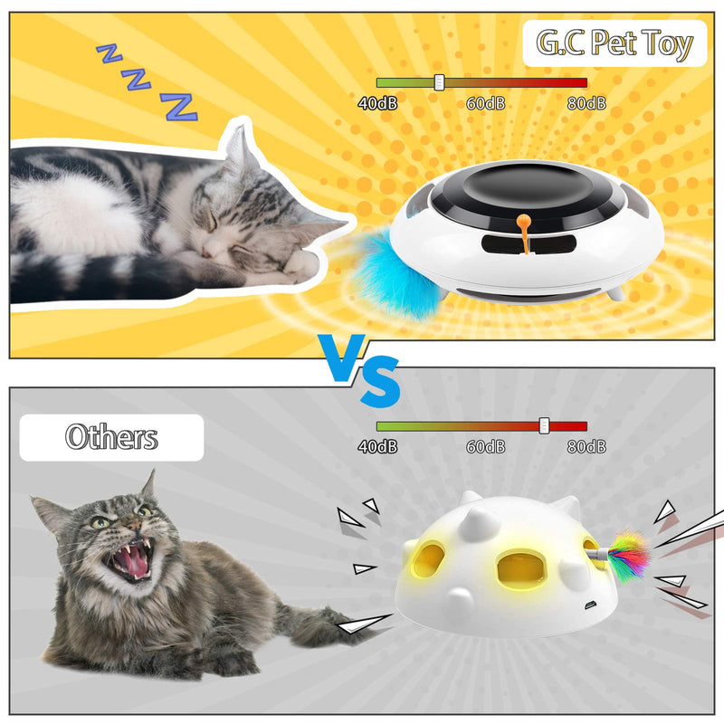 G.C Interactive Cat Toy Kitten Toys for Indoor Cats Electronic UFO Automatic Cat Feather Toys for Cats Kitten Pet, 2 Speed Modes white - PawsPlanet Australia