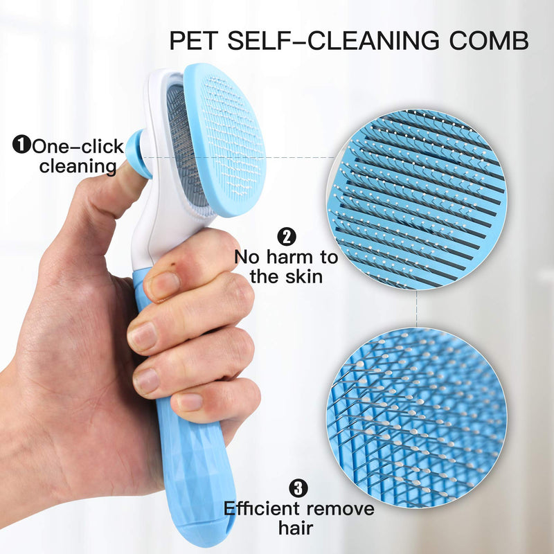 Cat Brush Pet Soft Brush for Shedding Removes Loose Undercoat,Slicker Brush for Pet Massage-Self Cleaning Blue - PawsPlanet Australia