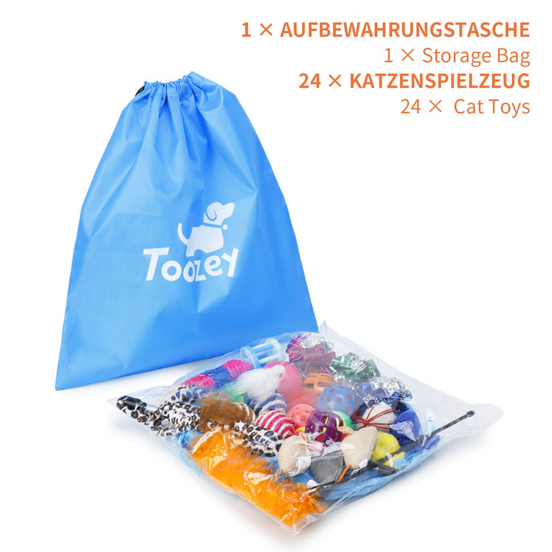 Toozey Cat Toys 24 Pcs Kitten Toys for Indoor Cats Kitten Interactive Mouse Toys Set for Kitty and Cats Bonus Storage Bag 24 Count (Pack of 1) Blue - PawsPlanet Australia