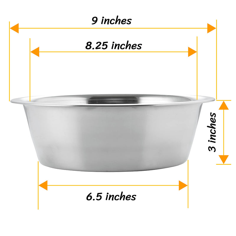 HB Bowl Standard Stainless Steel Large Size Dog and Cat 9 inch Bowls ~ Metal Food and Water Dish, 1900 ml / 64 Oz ~ 1 Pack (Sticker Free) - PawsPlanet Australia
