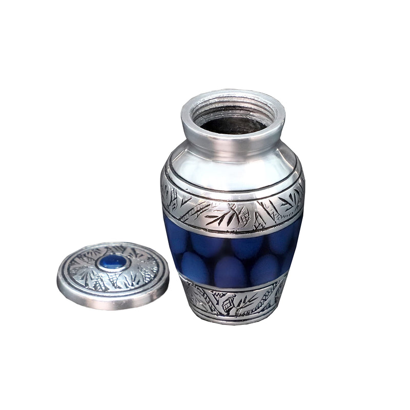 hlc Lovely Small Keepsake Urn Qnty 1 - Keepsake Urn for Human Ashes with 1 Velvet Box Bag-Mini Keepsake Urn -Beautiful Peaceful Blue Brass Hand Engraved Mini Memorial Affordable Keepsake Urn (3 cu.in) - PawsPlanet Australia