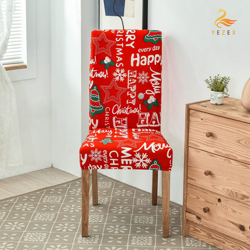 Christmas Dining Chair Covers Set of 4 - Yezex Stretchable Washable Removable Kitchen Chair Slipcovers Protector for Dining Room, Christmas Decoration, Holiday Party (Red Letter) Red Letter - PawsPlanet Australia