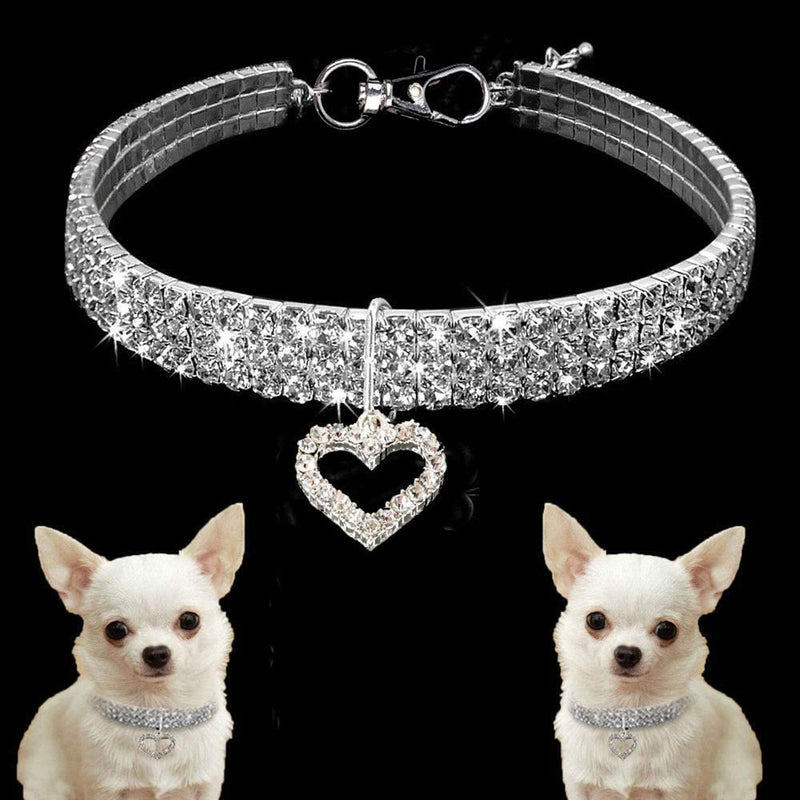 Pet necklace cute cats and dogs elastic adjustable shiny rhinestone necklace with heart-shaped claw pendant charm fancy princess wedding collar suitable for small pet cats kittens and dogs - PawsPlanet Australia