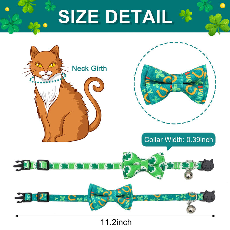 WANDIC St. Patrick's Day Pet Collar, 2Pcs Breakaway Bow-Knot Tie Decoration Blue Green Cute Print St. Patrick's Day Four Leaf Clover Pattern Moveable Button with Bell - PawsPlanet Australia