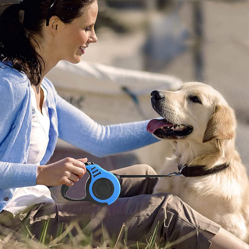 STOUCLA Retractable dog leash, medium and large dogs, retractable leash, anti-slip handle with brake, button lock dog leash (3 m, blue) blue 3M - PawsPlanet Australia
