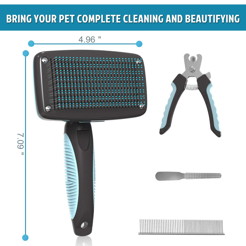 Dog Cat Hair Clipper Brush Set, Dohaooe 4 Pcs Shedding Hair Remover Grooming Retract Massage Pet Slicker Brush + Free Comb, Nail Clipper, Trimmer Kit for Undercoat Tangled Hair - PawsPlanet Australia