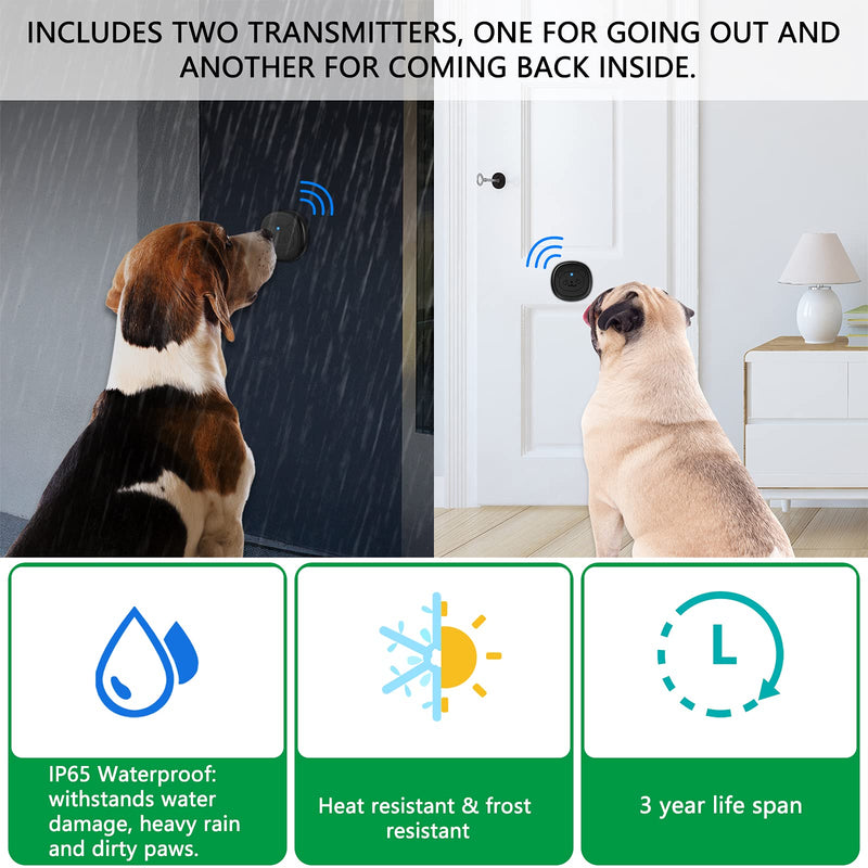 Whimsii Dog Bell for Door Potty Training, IP55 Waterproof Wireless Doorbell, Includes, 2 Transmitters, 1 Receivers & Training Clicker, 55 Melodies & 4 Volume Levels, LED, 950ft Range - PawsPlanet Australia