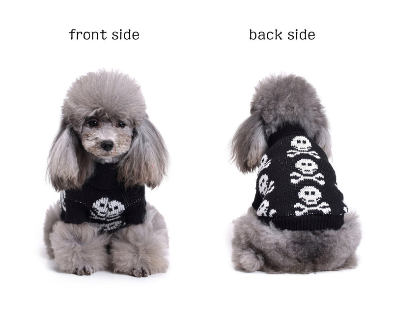 [Australia] - S-Lifeeling Skull Dog Sweater Holiday Halloween Christmas Pet Clothes Soft Comfortable Dog Clothes - Black Dog - Back Length 16" 