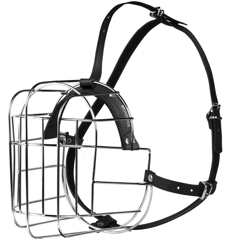 [Australia] - BRONZEDOG Metal Wire Basket Dog Muzzle Great Dane Mastiff Leather Adjustable Muzzles for Large Dogs (XL) 