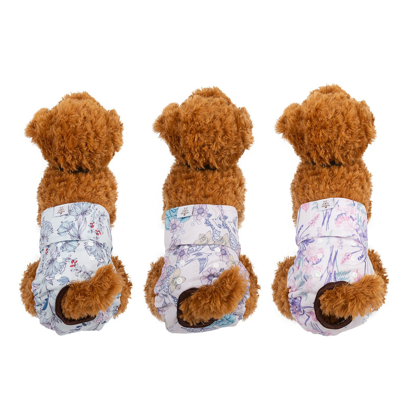 CuteBone Reusable Dog Diapers Female 3 Pack Washable Puppy Pants for Doggie Heat Period 2#Floral 3pcs XS - PawsPlanet Australia