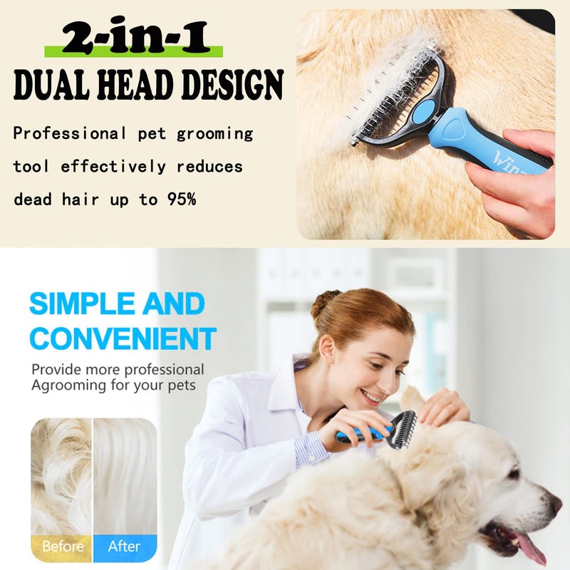 Winzasber Dog Brush Long Hair - Cat Brush Short Hair, Cat Brush & Undercoat Brush Dog and Cats, with Claw Scissors Cats | Blue (3 piece set) 3 piece set - PawsPlanet Australia