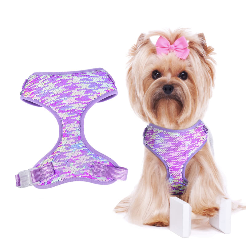 Bling Mermaid Dog Harness No Pull Breathable Puppy Cat Dog Vest Harnesses for Small Medium Large Dogs (Large(Chest:15-25"), Purple Harness and Leash) Large(Chest:15-25") - PawsPlanet Australia