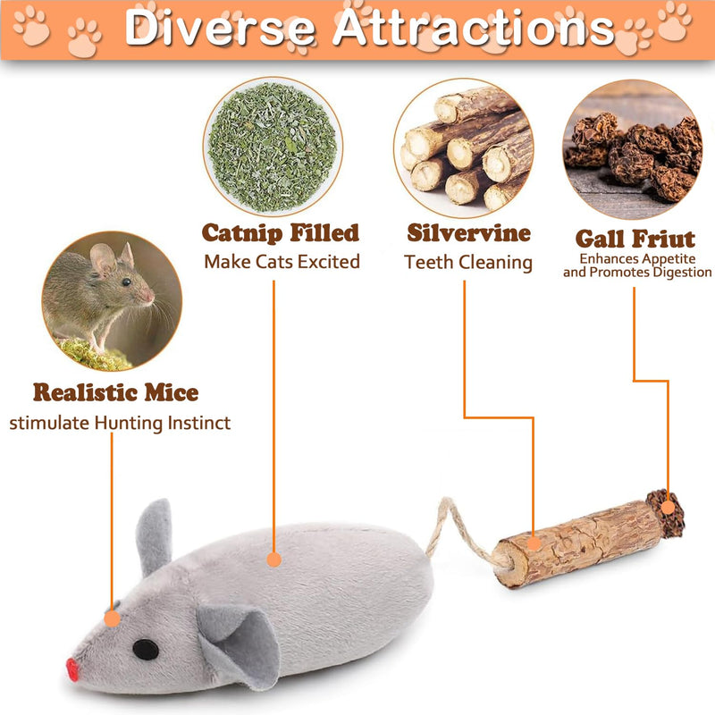 Catnip Toys, 3PCS Catnip Silvervine Mice, 10PCS Matatabi Catnip Sticks for Kittens, Dental Cat Nip Plush Toys, Silvervine Cat Toys for Exercise and Chewing - PawsPlanet Australia