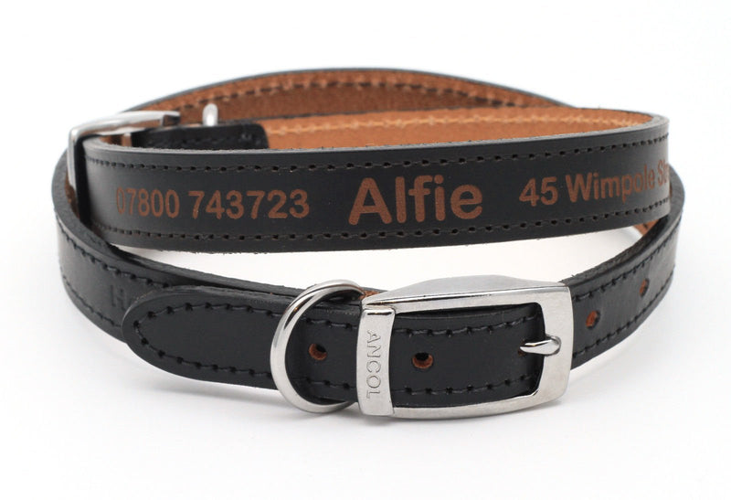 Personalised Custom Leather Dog Puppy Collar | Design Your Unique Pet ID Tag | Laser Engraved - Size 1, Black Size1: 20cm - 26cm, 16mm wide - PawsPlanet Australia
