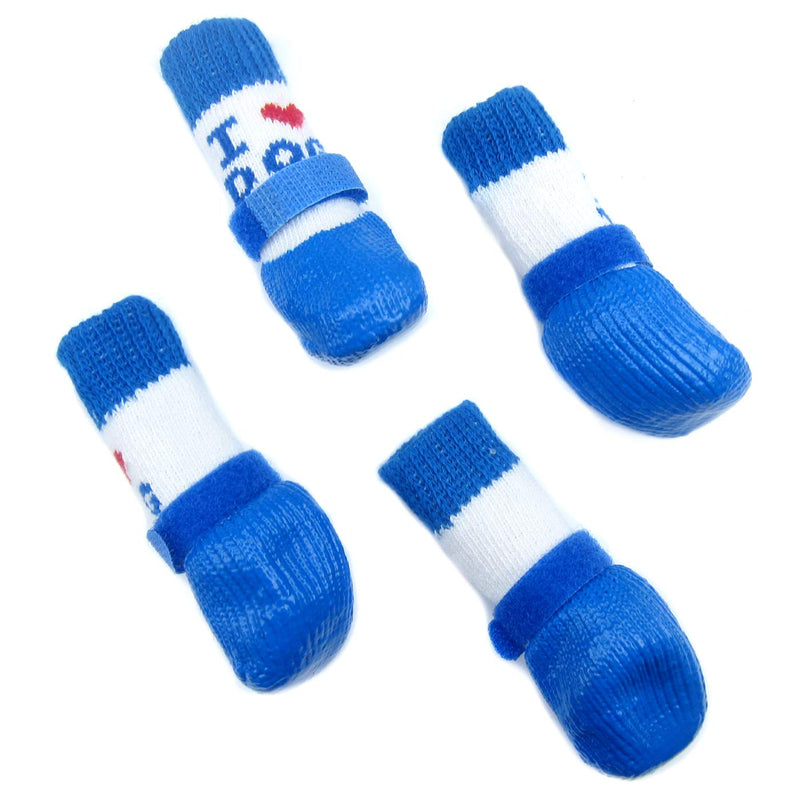 [Australia] - Alfie Pet - Micah 2 Set of 4 Pet Paw Indoor Anti-Slip Cotton Knit Socks Medium Blue & Red 