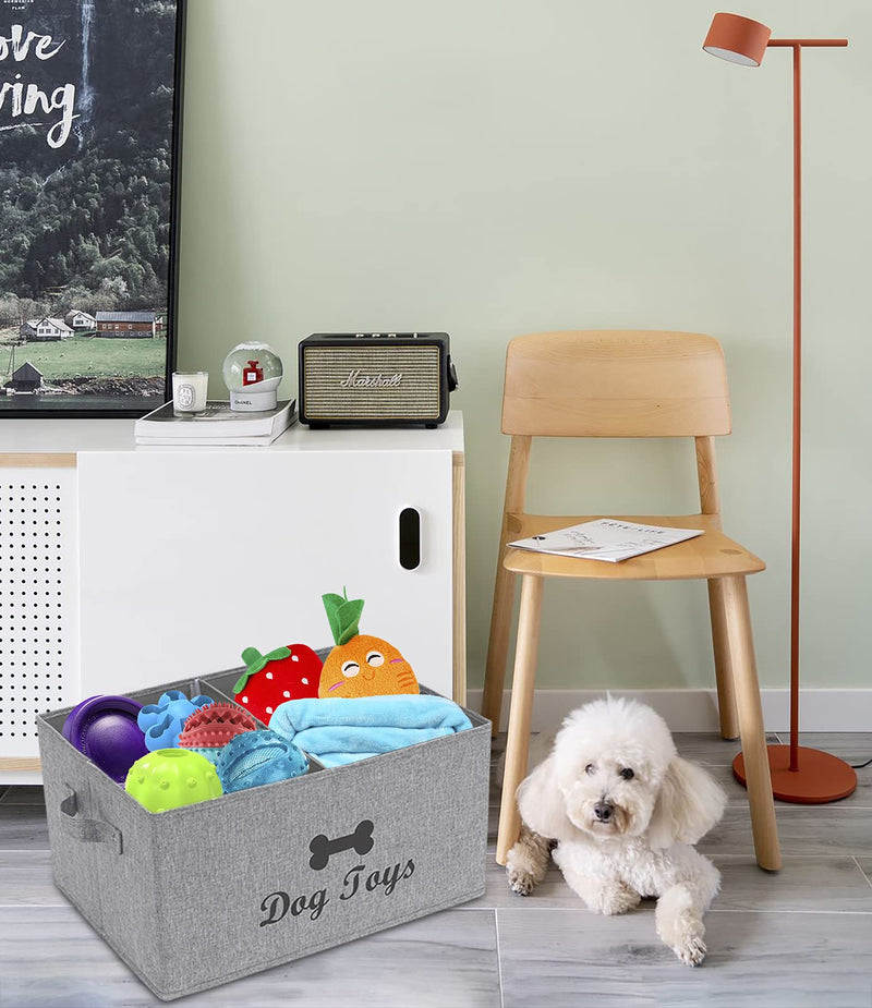 Large canvas dog basket with lid 16.5"x12" inch storage for dog supplies - Perfect puppy storage bin for organizing dog doggie toys and accessories - Gray Grey - PawsPlanet Australia