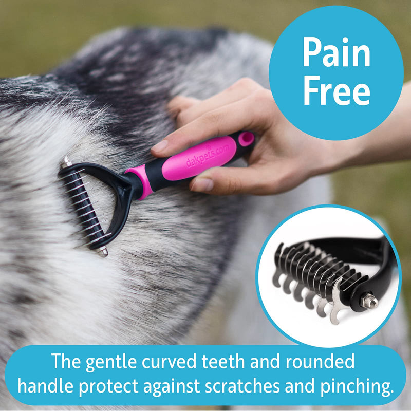 DakPets Cat & Dog Grooming Tool | All-In-One Metal Pet Hair Remover, Undercoat Rake, Dematting Tool, Detangling Comb, Fur Shedding Blade and Grooming Brush | For Medium to Long-Haired Cats and Dogs Hot Pink - PawsPlanet Australia