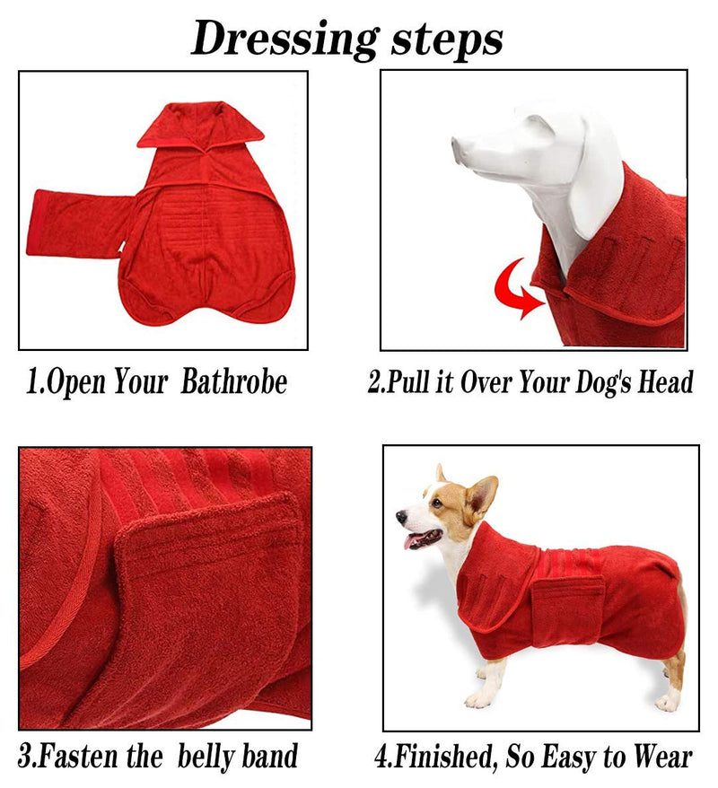 GZGZADMC Dog Drying Coat, Absorbent Dog Bathrobe Towel Adjustable Microfibre Dog Robe Towel, Fast Drying Super Absorbent Pet Dog Dressing Gown, 38-44cm Dog Back Range Red M:38-44cm Back - PawsPlanet Australia