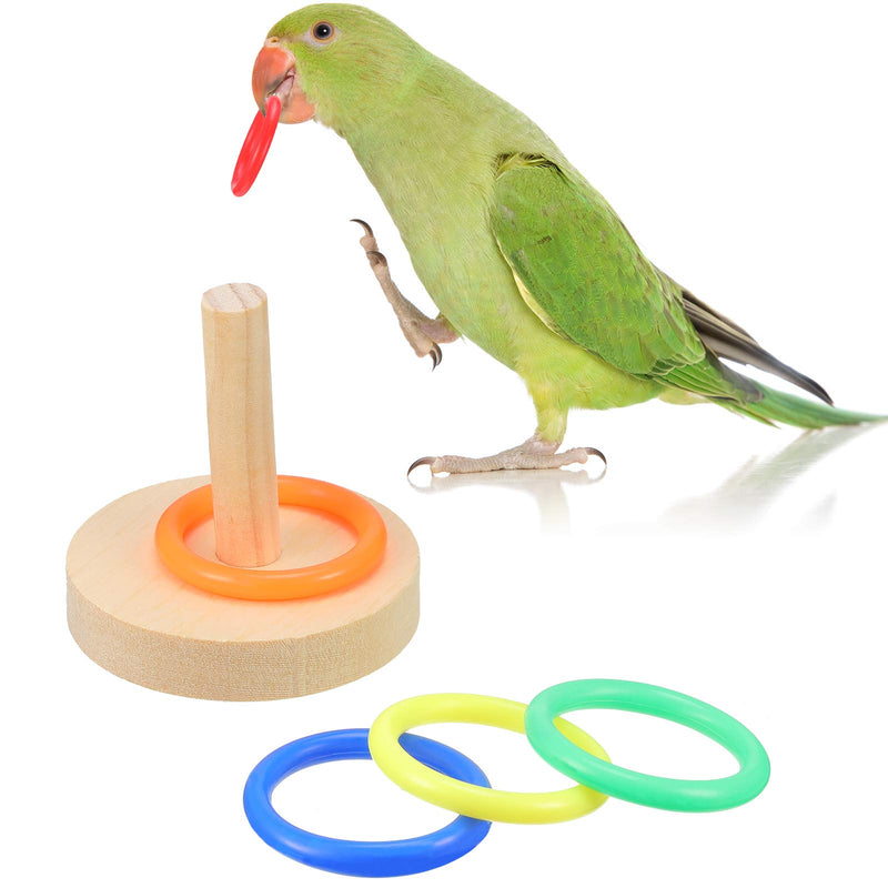 [Australia] - Frienda 4 Pieces Bird Training Toy Set Include Wooden Bird Block Puzzle Toy Parrot Training Basketball Colorful Stacking Rings Toy Birds Swing Perch for Parrots 