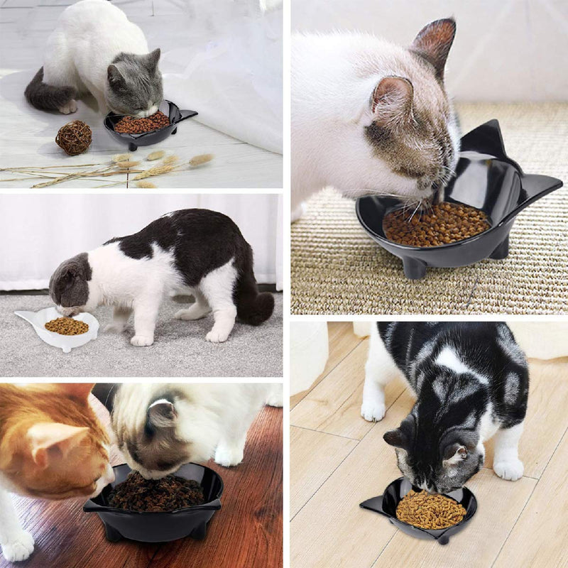 PETCUTE Cat Bowls Cat Food Bowls Non Skid shallow Pet Feeding Bowl for Cats and Small Dogs Set of 2 Black - PawsPlanet Australia