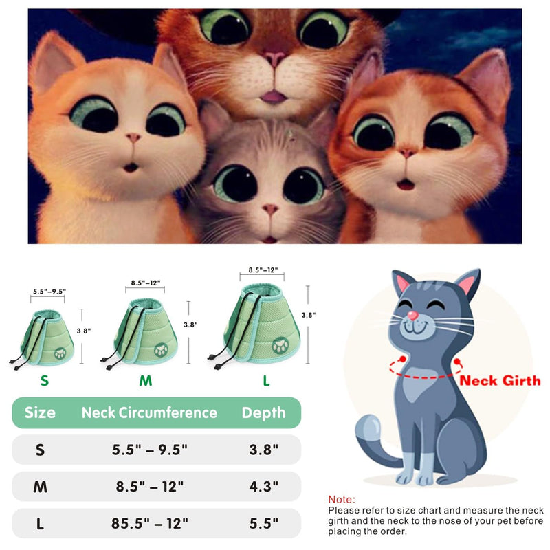 Dolahovy Cat Cone Collar, Soft Recovery Collar for Cats, Lightweight Elizabethan Collar, Adjustable Pet Protective Collar for Surgical Rehabilitation, Care, Wound Healing Green-M - PawsPlanet Australia