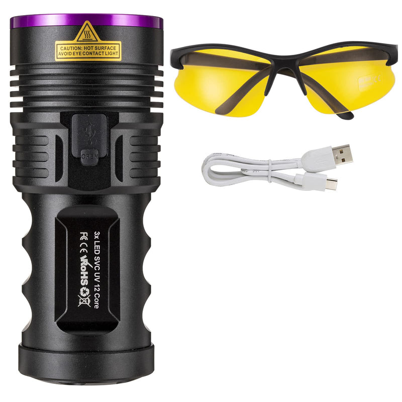 Alonefire H42UV 36W 365nm UV Flashlight USB Rechargeable Ultraviolet Blacklight Torch Black Light Pet Urine Detector for Resin Curing, Fishing, Scorpion with UV Protective Glasses, 4xBattery Included - PawsPlanet Australia