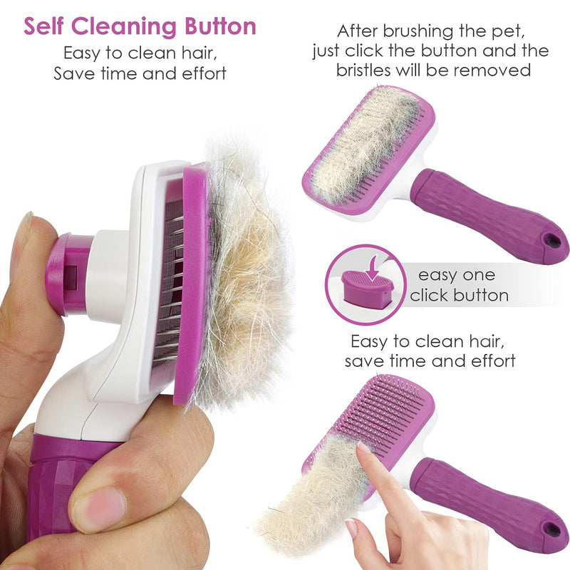 TIMINGILA Self Cleaning Slicker Brush for Dogs and Cats,Pet Grooming Tool,Removes Undercoat,Shedding Mats and Tangled Hair ,Dander,Dirt, Massages particle,Improves Circulation cat-Purple - PawsPlanet Australia