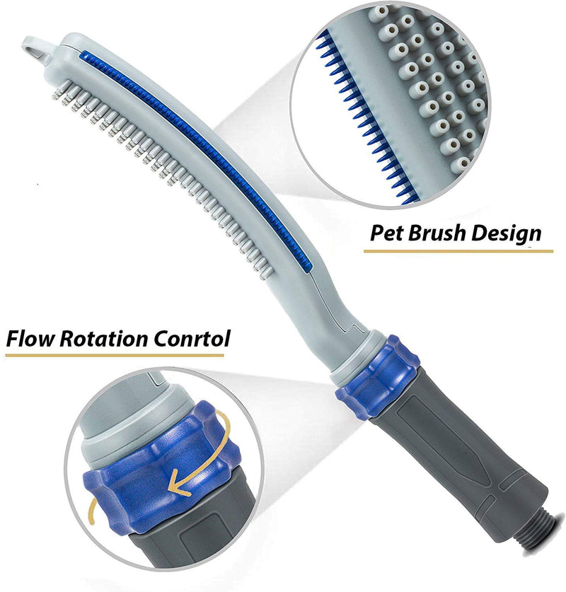 HANSPROU Dog Shower Sprayer Attachment Pet Shower Wand with Dog Brush Shower Head Flow Control for Pet Home Cleaning Bath Grey/Blue - PawsPlanet Australia