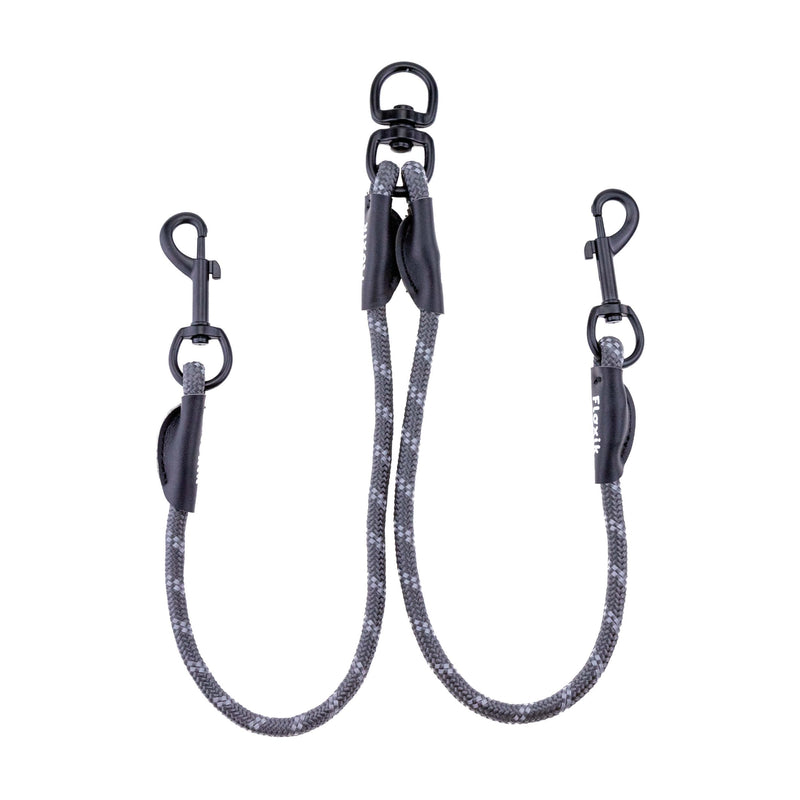 Floxik Tau double leash for 2 dogs grey/orange - reflective, stretchy and tangle-free - double dog leash for coupling - perfect for small to medium dogs small | ø 8mm - PawsPlanet Australia